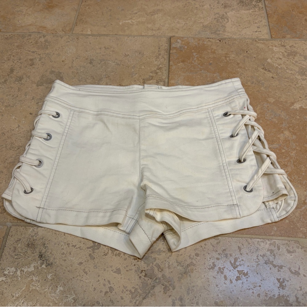 Free People Women's Lace-Up Cream Shorts